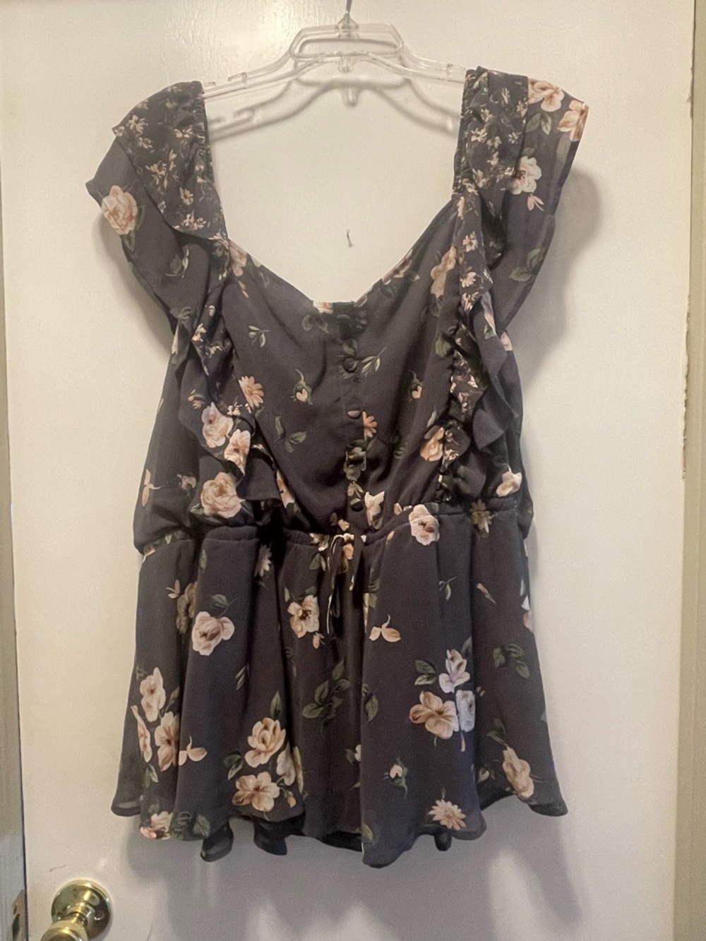 Torrid Charcoal Gray Floral Ruffle Tie-Waist Tunic